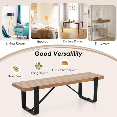 152cm Metal Dining & Hallway Bench – Rustic Wood Seat, 300KG Capacity