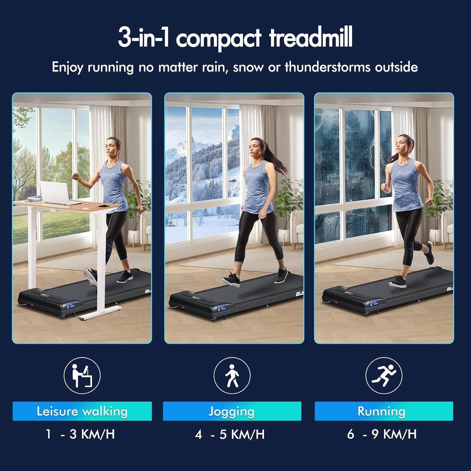 Under Desk Treadmill 2.2HP Foldable Running Machine LED Display Bluetooth