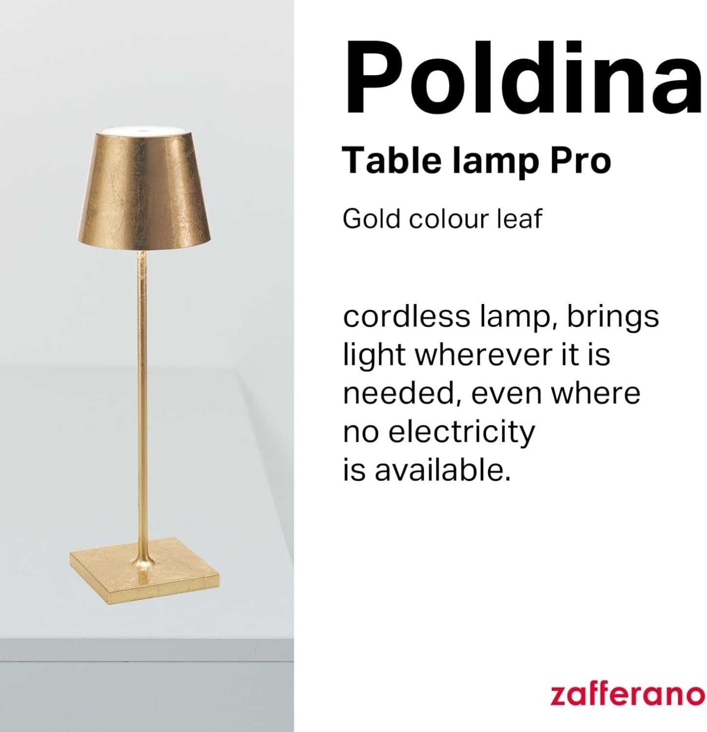 Cordless Rechargeable Table Lamp with Touch Control & Gold Leaf Finish