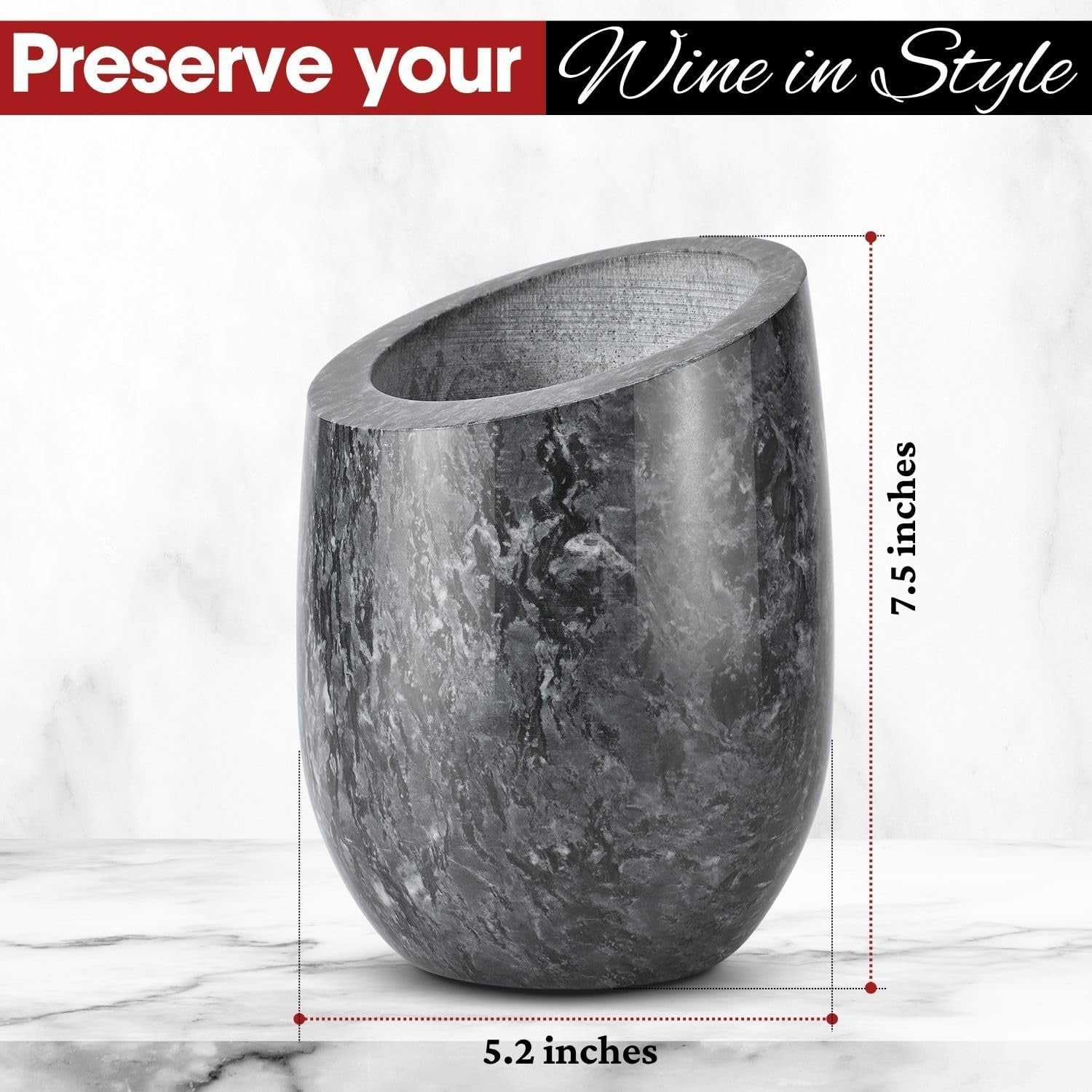 Black Marble Wine Chiller Bucket Champagne Cooler Ice Free Tabletop 750ml