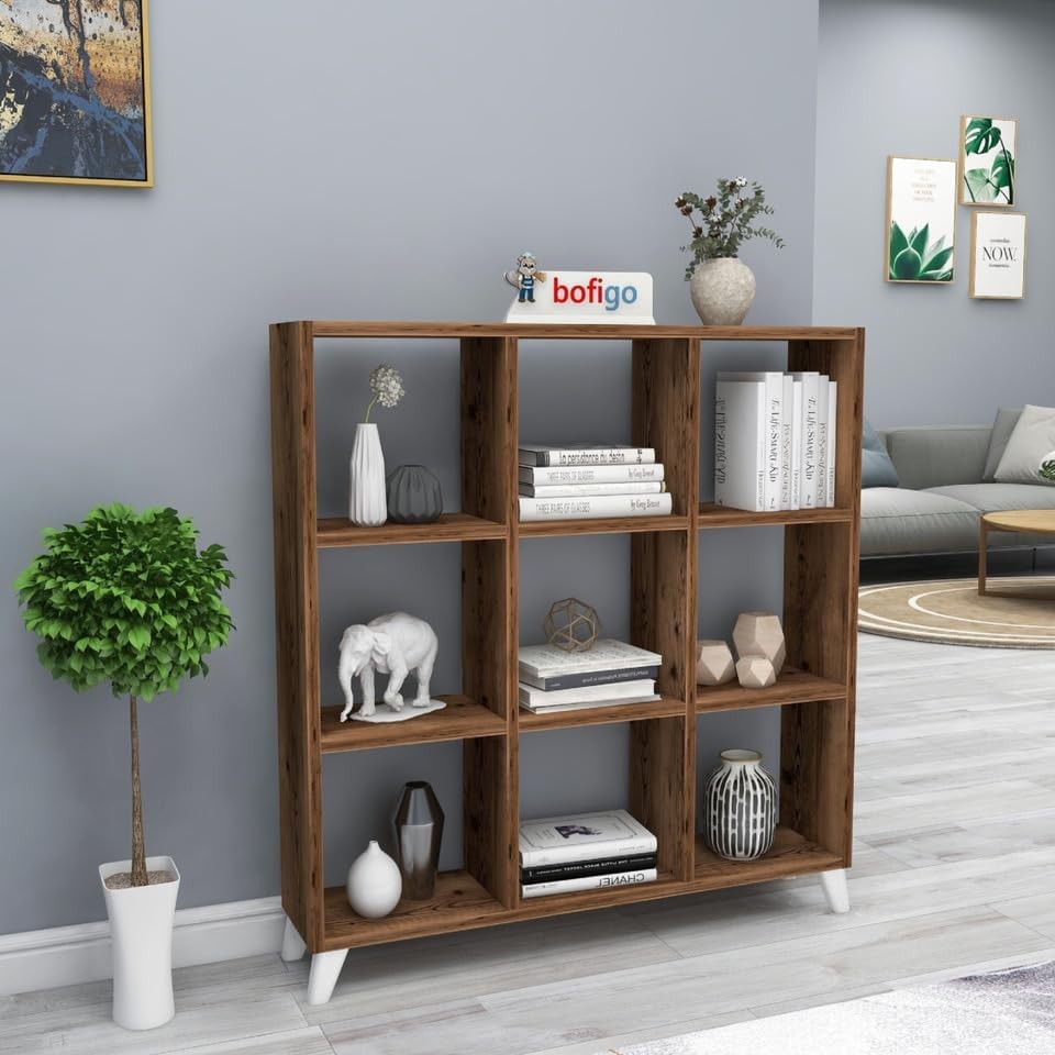 9-Cube Bookcase Storage Unit with Legs, Modern Display Shelving for Living Room