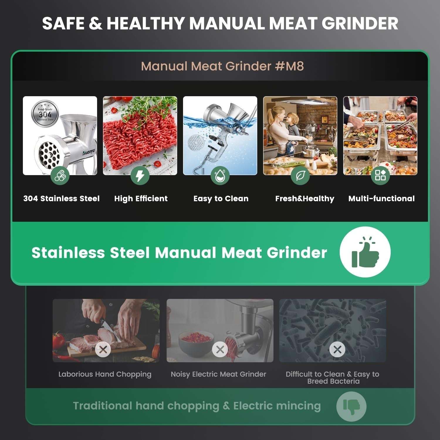 Manual Stainless Steel Meat Grinder Sausage Maker Mincer M8
