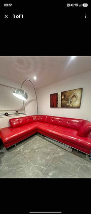 Large Luxe Red Leather Corner Sofa (PTP)
