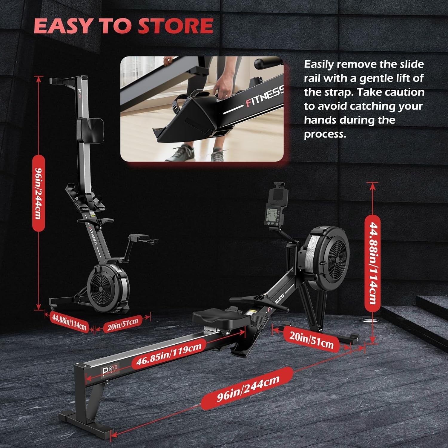 Air Rowing Machine 10-Level Resistance Bluetooth Smart Monitor Foldable 158KG