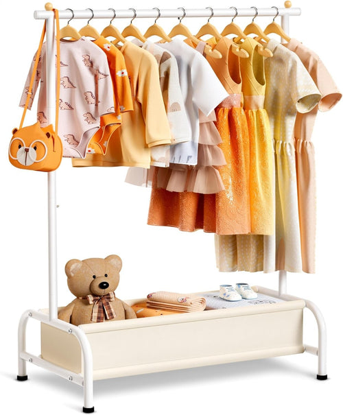 Kids Clothes Rail with Basket Storage Baby Dress Up Rack White