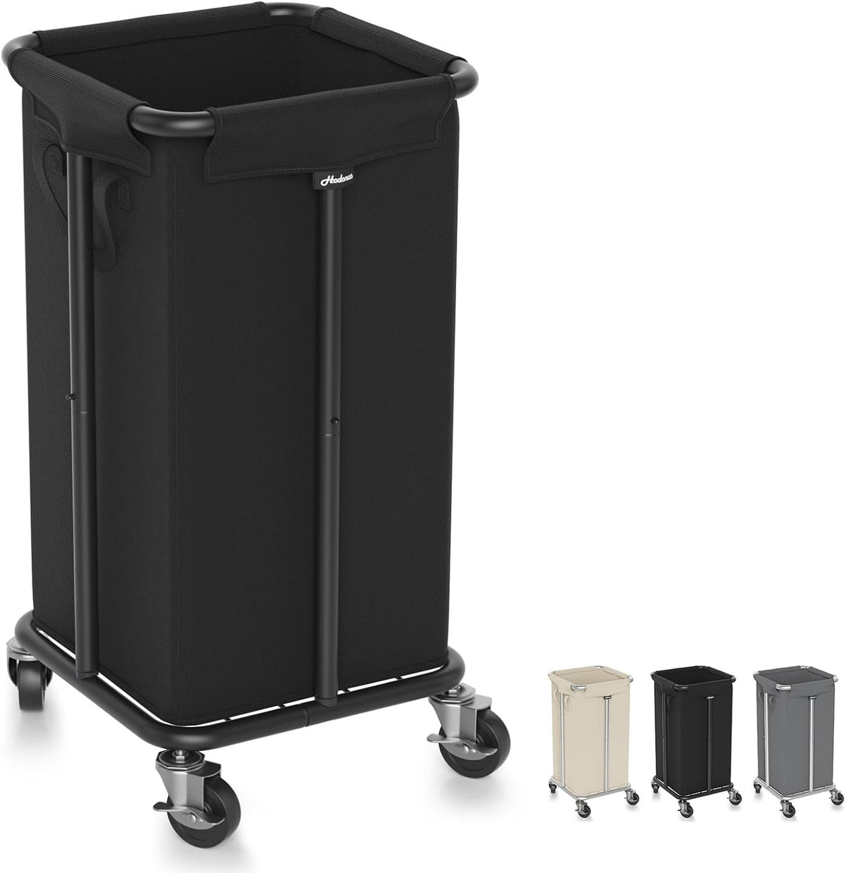 115L Rolling Laundry Hamper with Wheels Black Steel Frame Removable Washable Bag