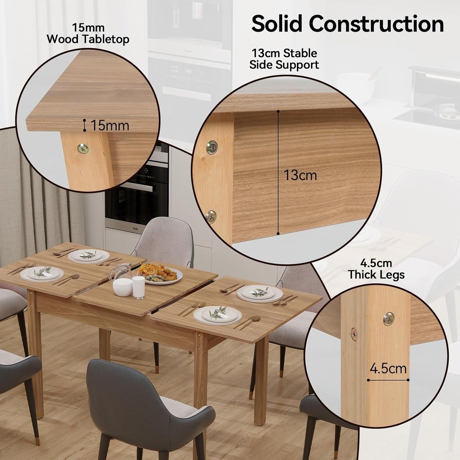 Extendable Dining Table 6-8 Seater Oak Wood Kitchen Home Solid Legs