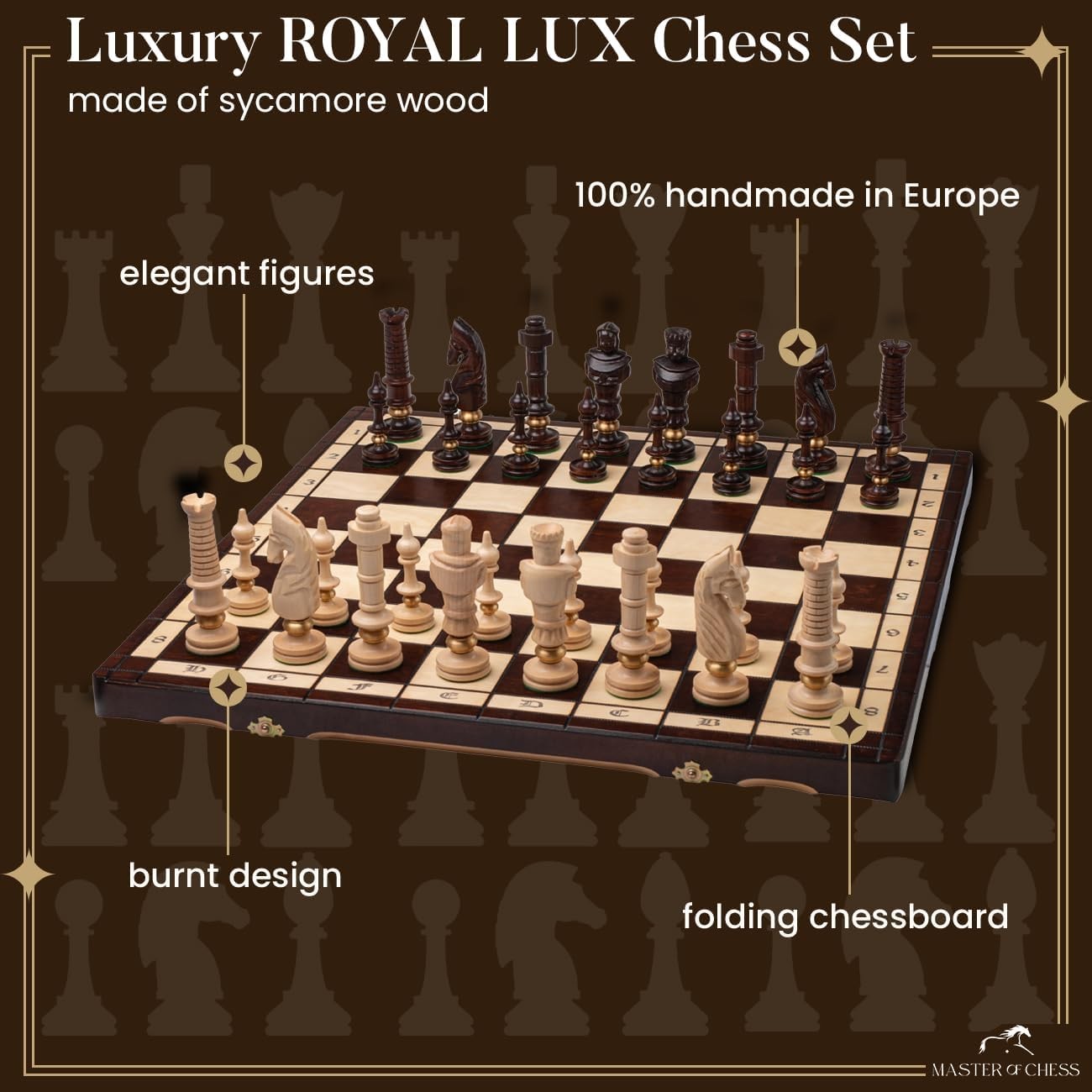 Luxury 65cm Wooden Chess Set • Hand-Carved Pieces • Foldable Board • Deluxe Gift