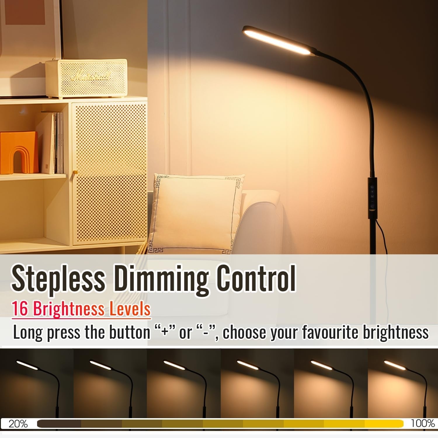 LED Floor Lamp 18W Dimmable Standing Light Remote Control Modern Reading Lamp