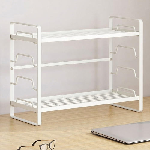 Adjustable Metal Desk Hutch Organizer | White 2-Tier Desktop Shelf 40cm
