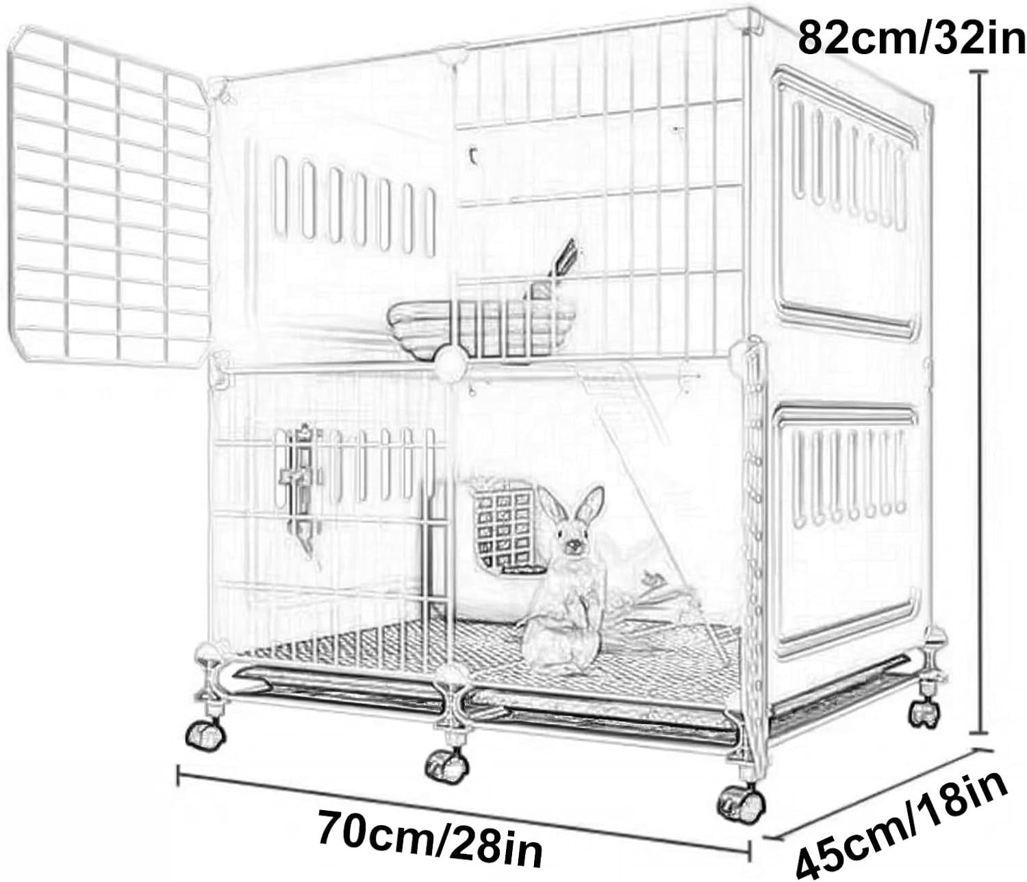 Large Rabbit Cage Indoor 2 Tier with Wheels Ventilated Easy Clean