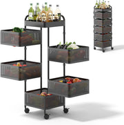 5 Tier Rotating Kitchen Trolley on Wheels Square Storage Rack Pantry Organiser