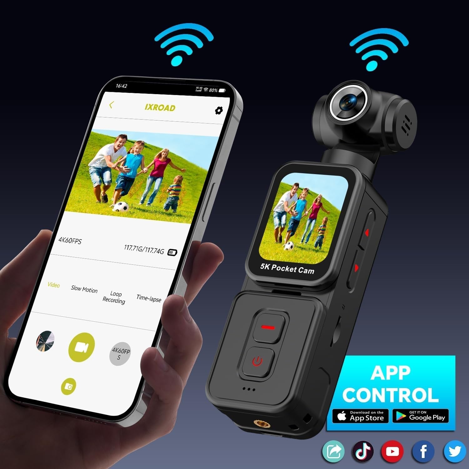 5K Body Camera Face Tracking POV Action Cam w/64GB Rotating Lens