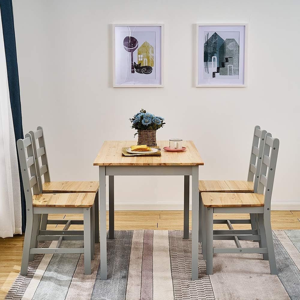 Solid Pine Dining Table & 4 Chairs Set | Durable Kitchen Furniture Grey