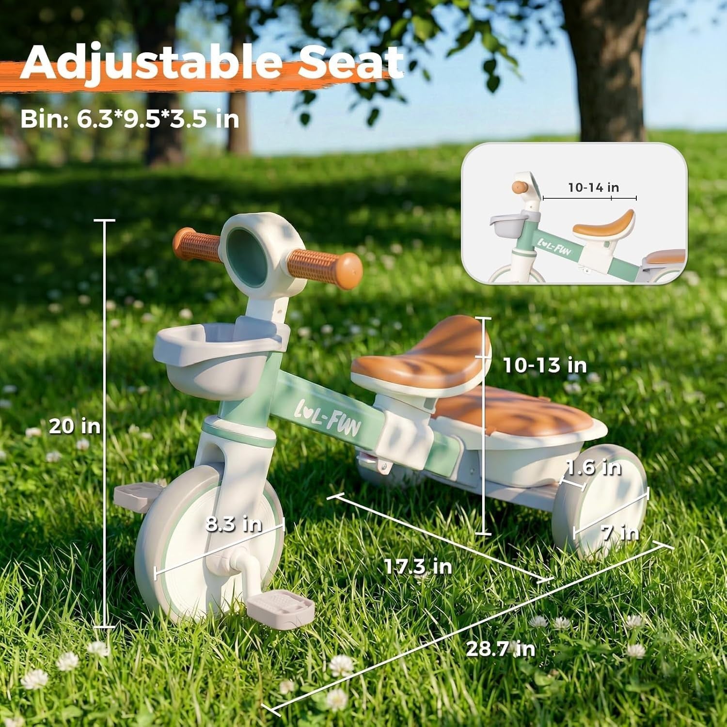 Kids Tricycle Toddler Bike Adjustable Seat Storage Baskets 1-4 Years