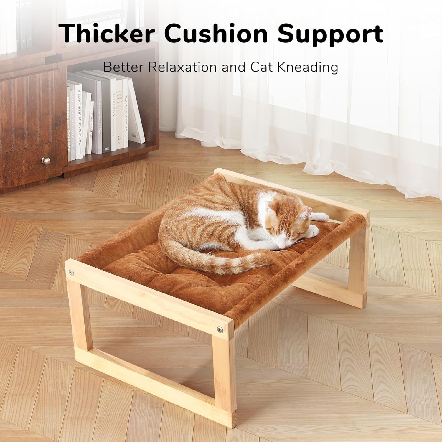 Wooden Cat Hammock Bed Plush Velvet Pet Sofa Cushion Small Animals