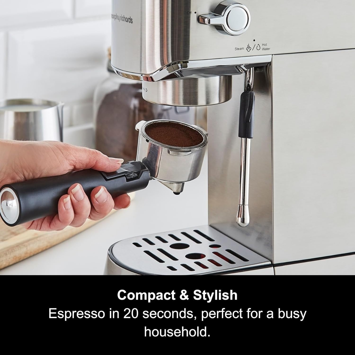 15 Bar Espresso Coffee Machine with Steam Wand | Compact Stainless Steel Maker