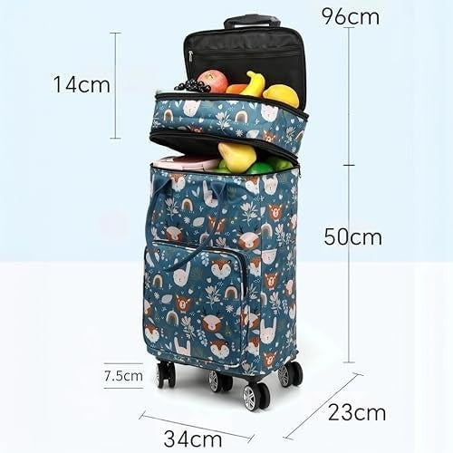 Insulated Folding Shopping Trolley Bag Wheels Telescopic Handle Starry Sky