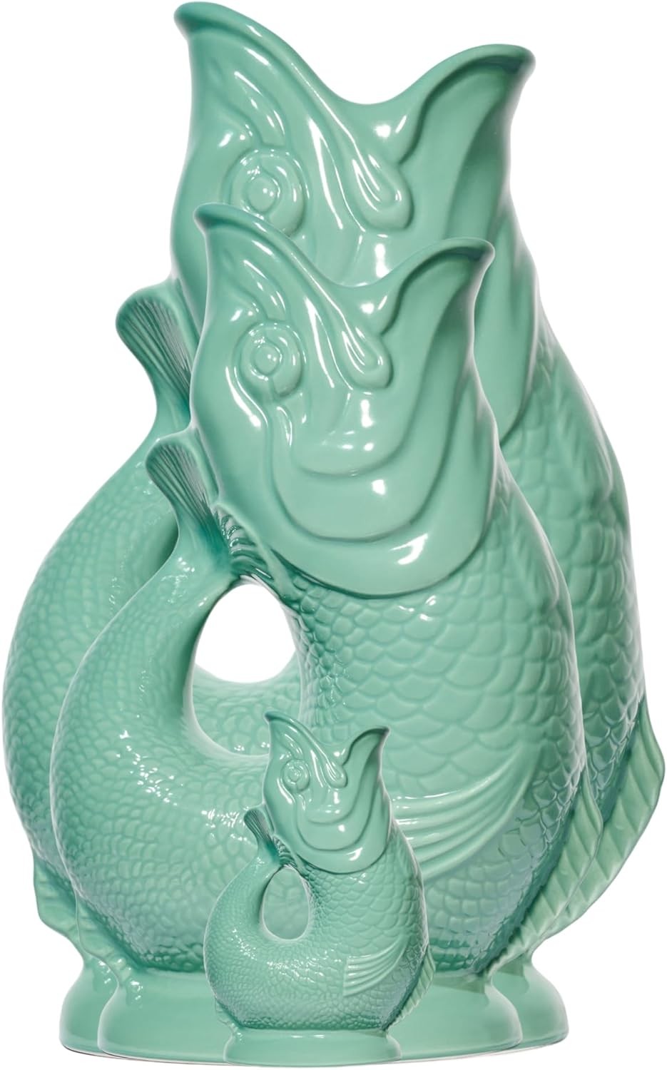 Sea Green Gluggle Jug XL 1.4L – Ceramic Fish Pitcher, Water & Wine Decanter