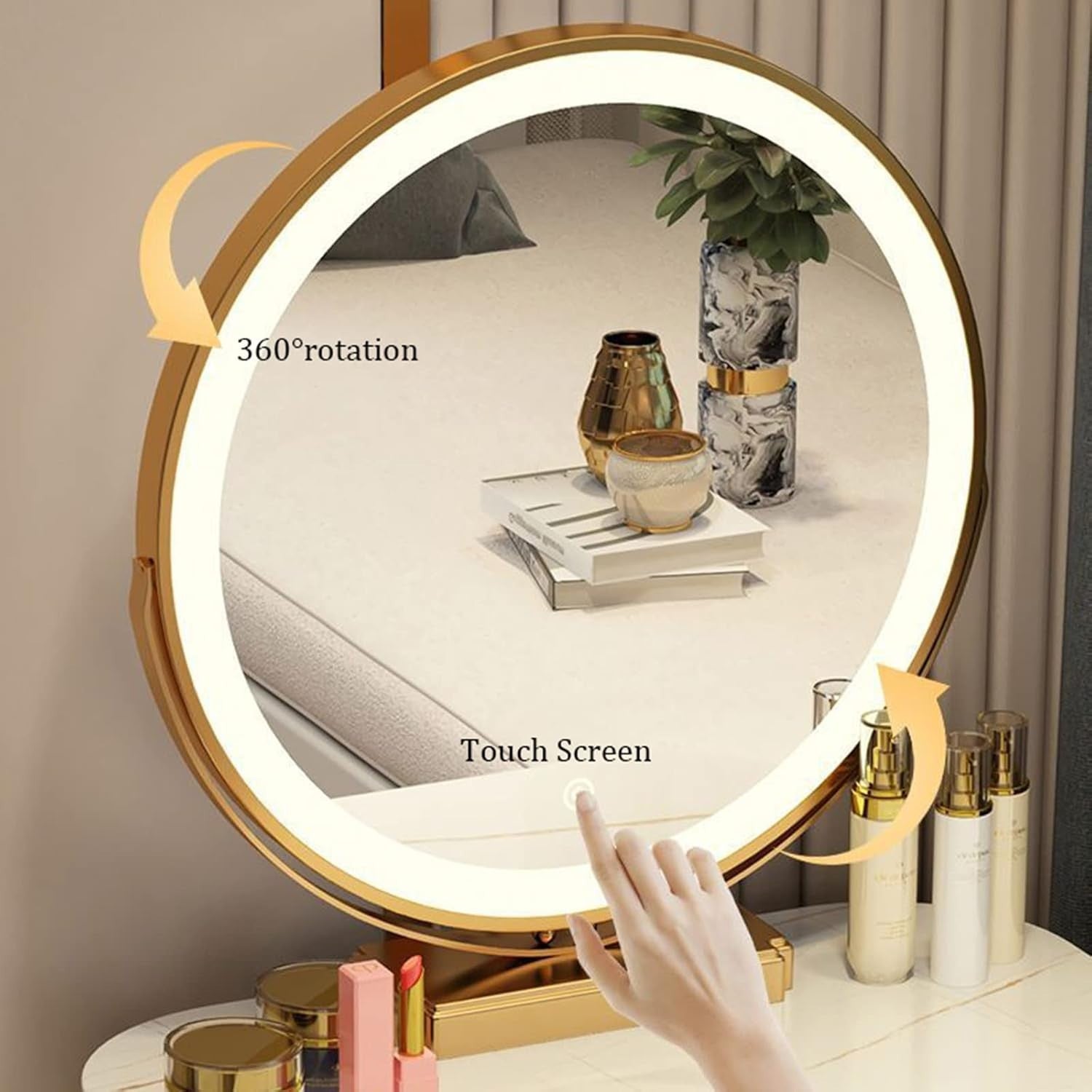 Modern LED Vanity Table Set with Mirror & Stool – Makeup Desk Storage White Grey