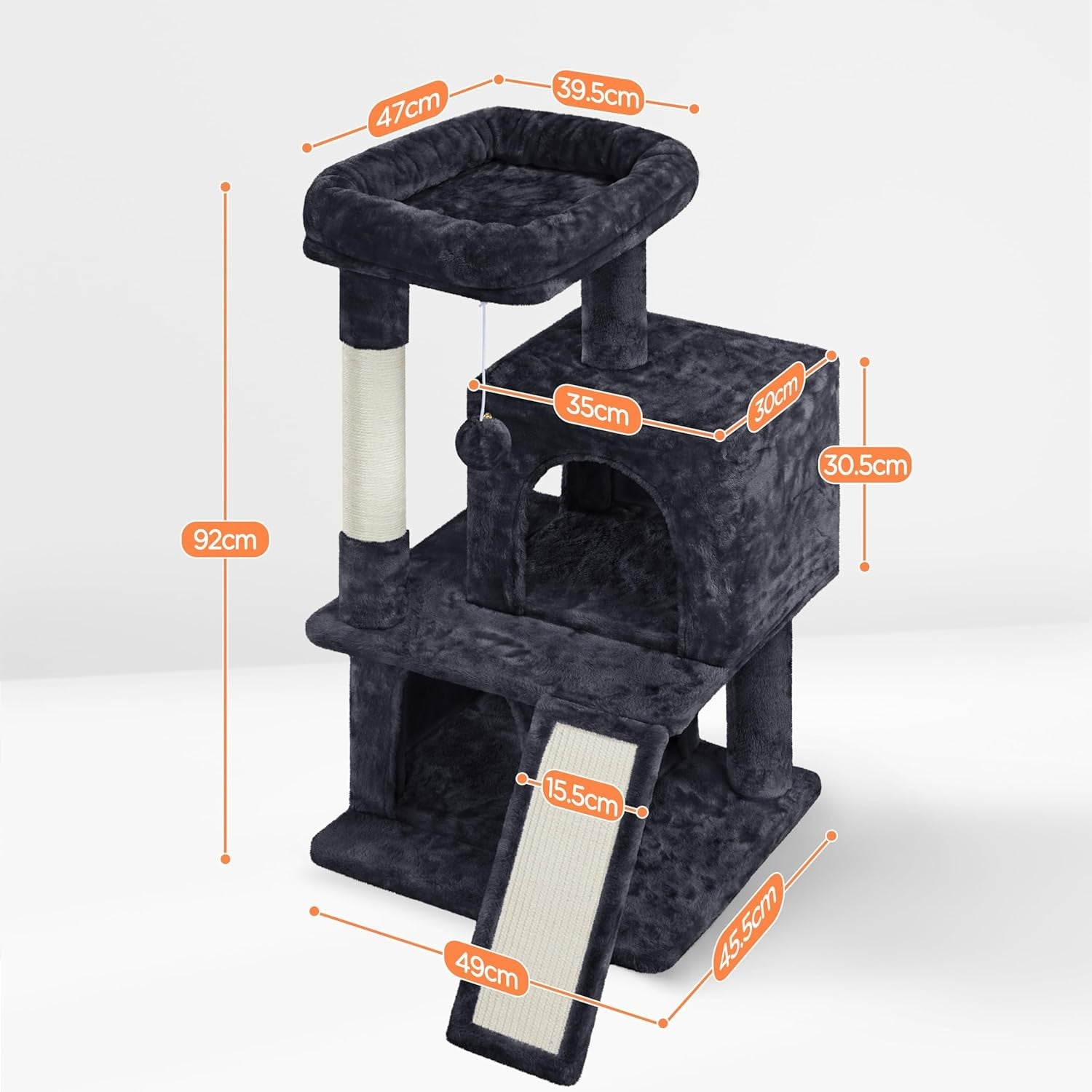 92cm Cat Tree Tower Multi Level Double Condo Scratching Post Black