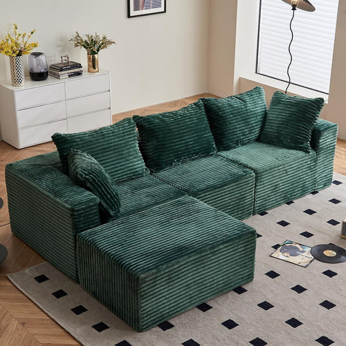 Modular 3/4 Seater Sofa Green Corner Couch No Assembly, Memory Foam, 274cm