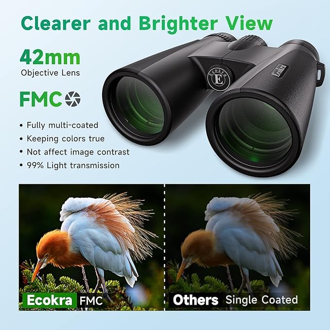 12x42 HD Waterproof Binoculars with Phone Adapter | Clear Low-Light Vision
