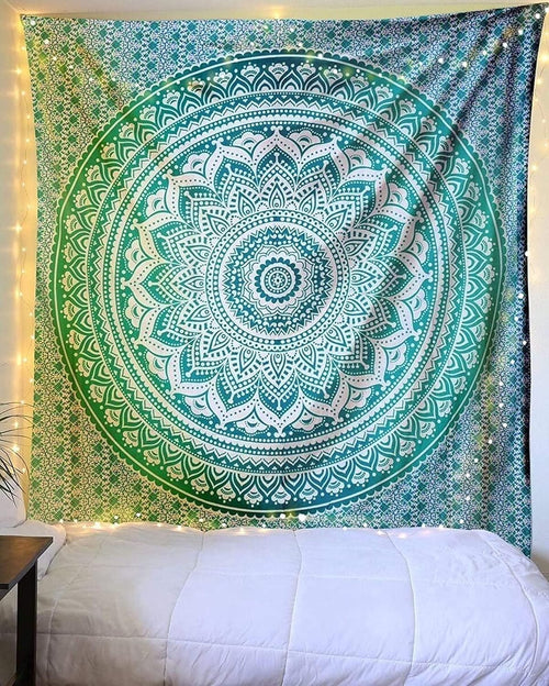Boho Green Cotton Tapestry 52x82" Wall Hanging Bedspread