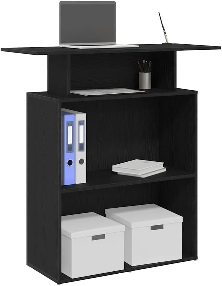 Black Reception Desk 100x40x104cm Modern Office Counter with Shelf Storage