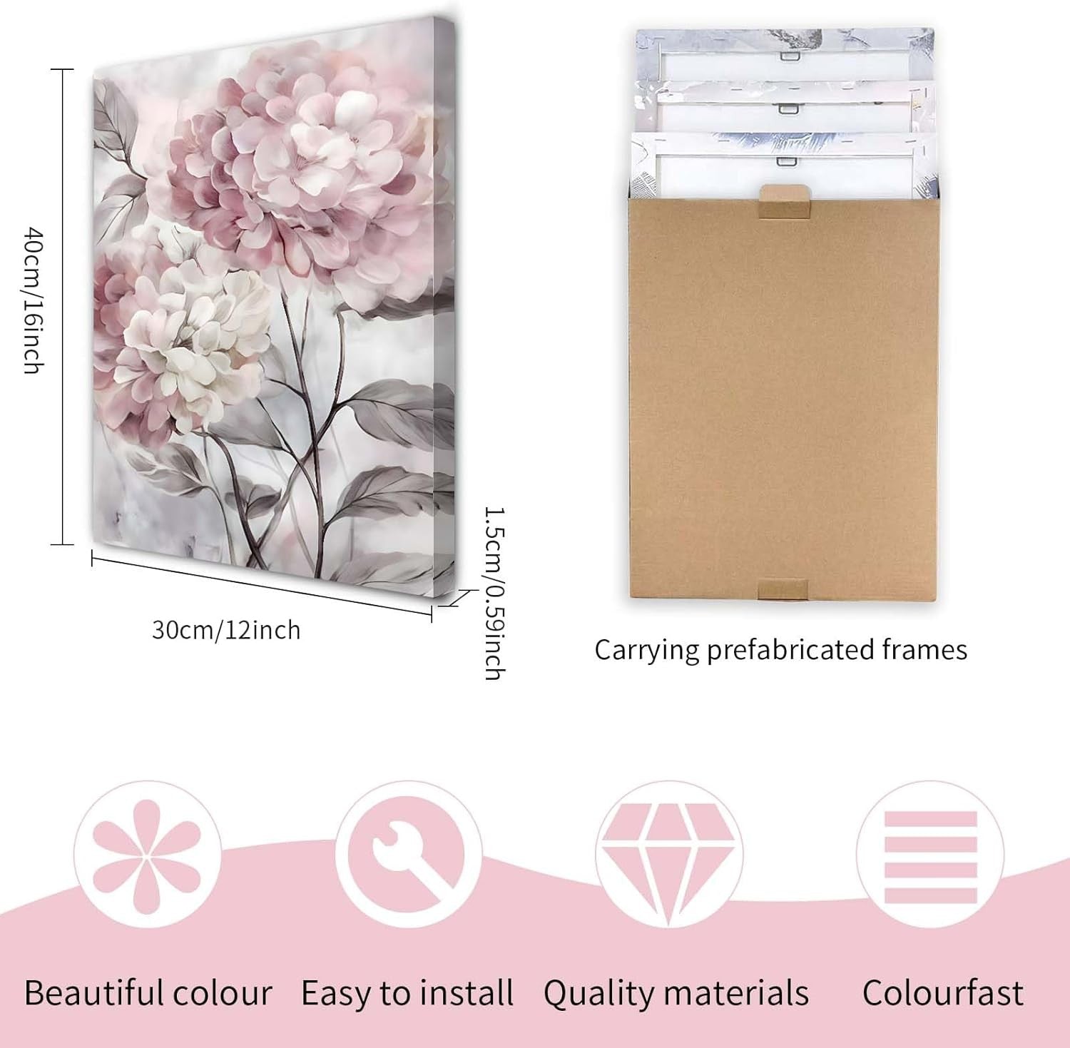 Floral Canvas Wall Art Set of 3 Framed Prints 12x16 Modern Bedroom Decor