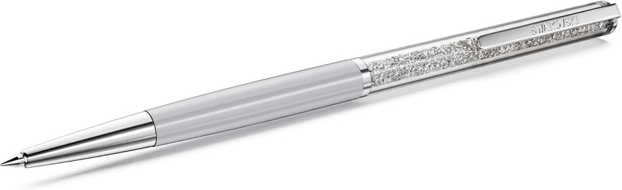 Grey Crystal Ballpoint Pen Black Ink Chrome Clip Gift Pouch