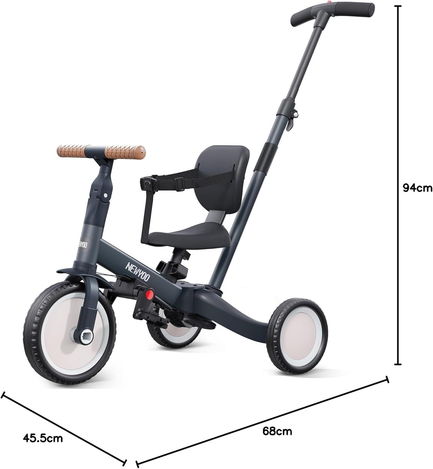 5 in 1 Toddler Tricycle Push Trike Balance Bike w Parent Handle Grey