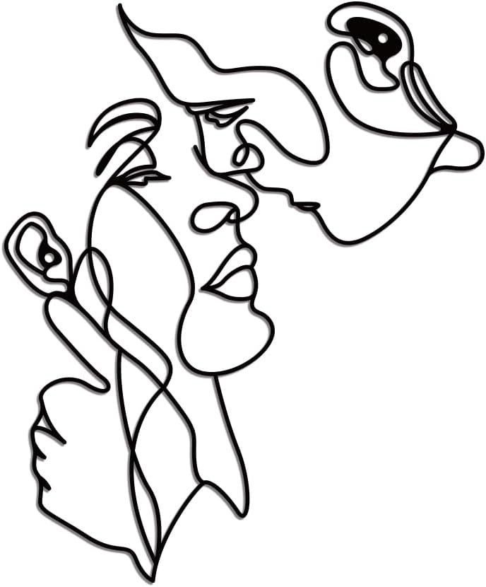 Metal Couple Facial Line Wall Art – Modern Black Abstract Decor