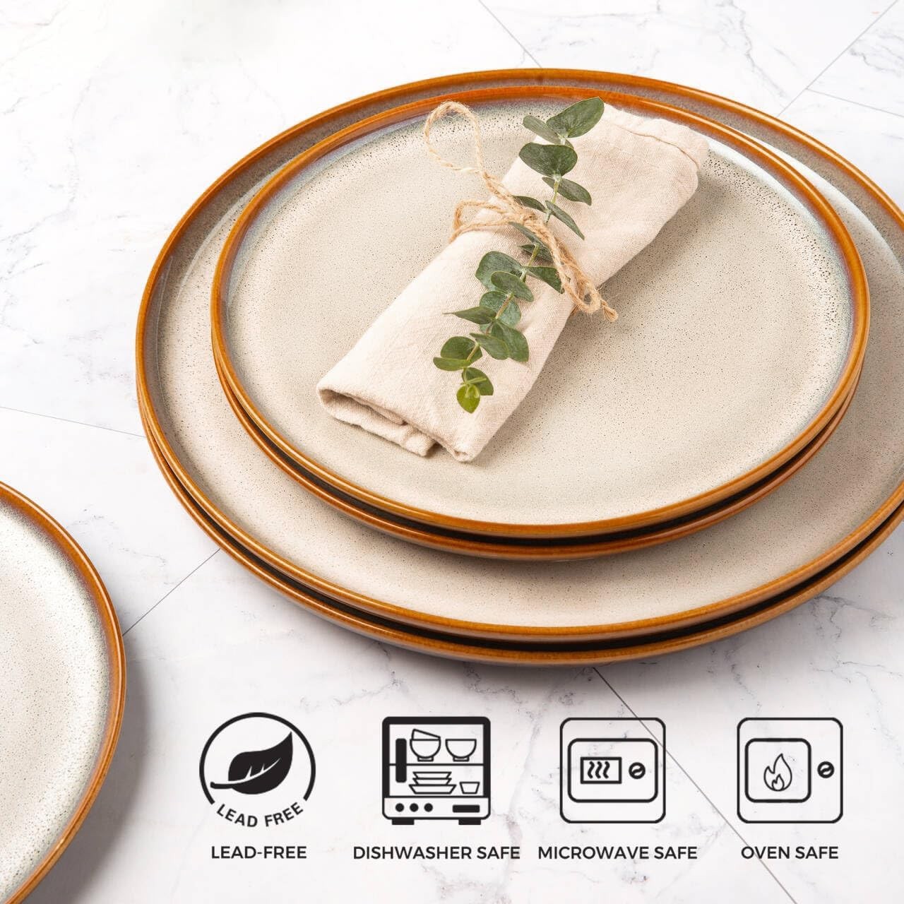 Dinner Plates Set of 6 27cm Ceramic Stoneware Scratch Resistant Cappuccino