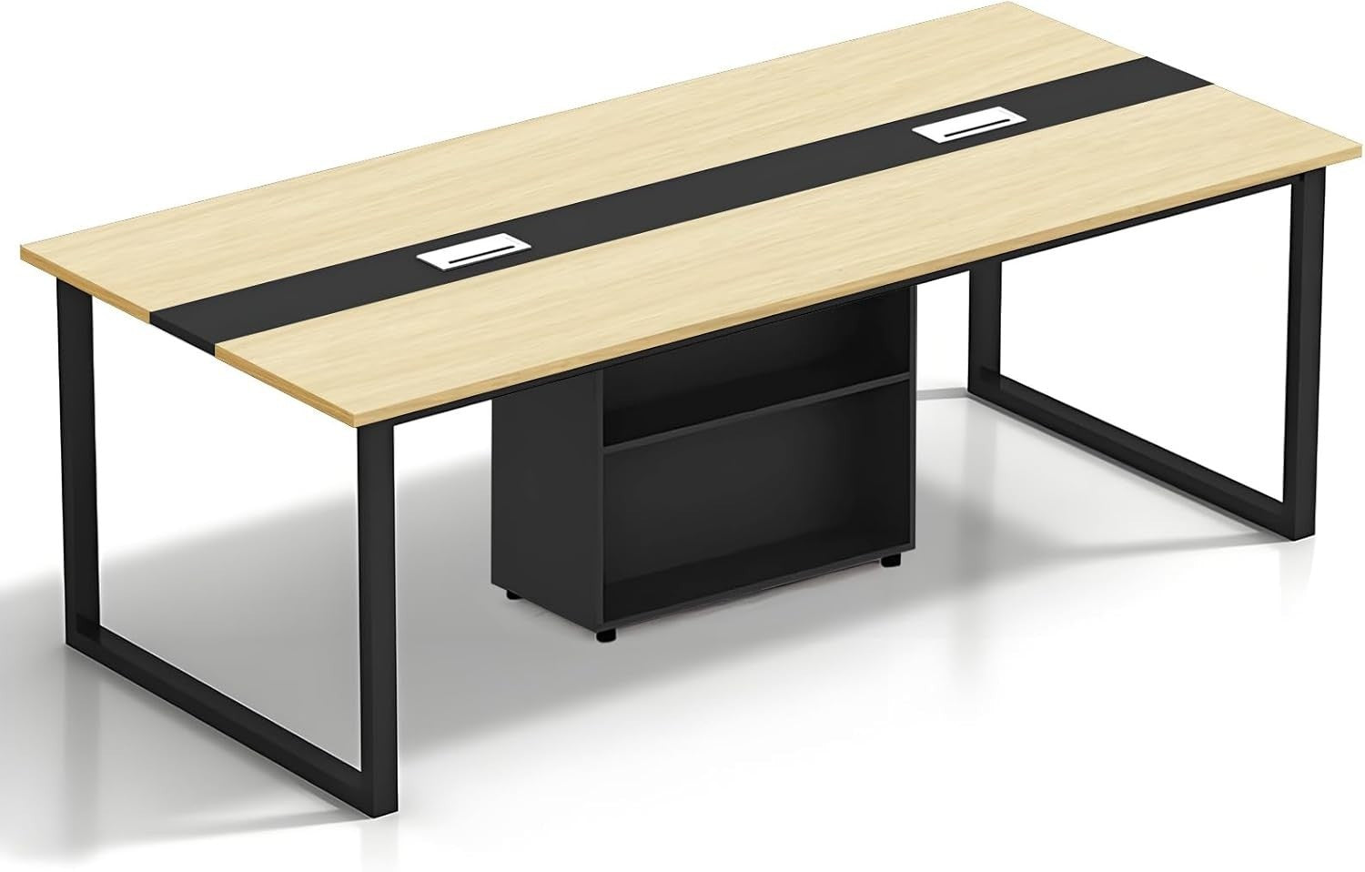 Expandable Wood Conference Table 6–20 Person w/ Cable Ports & 2-Shelf Storage