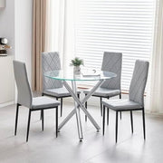 Modern 5-Piece Round Glass Dining Table with 4 Grey Velvet Chairs Set