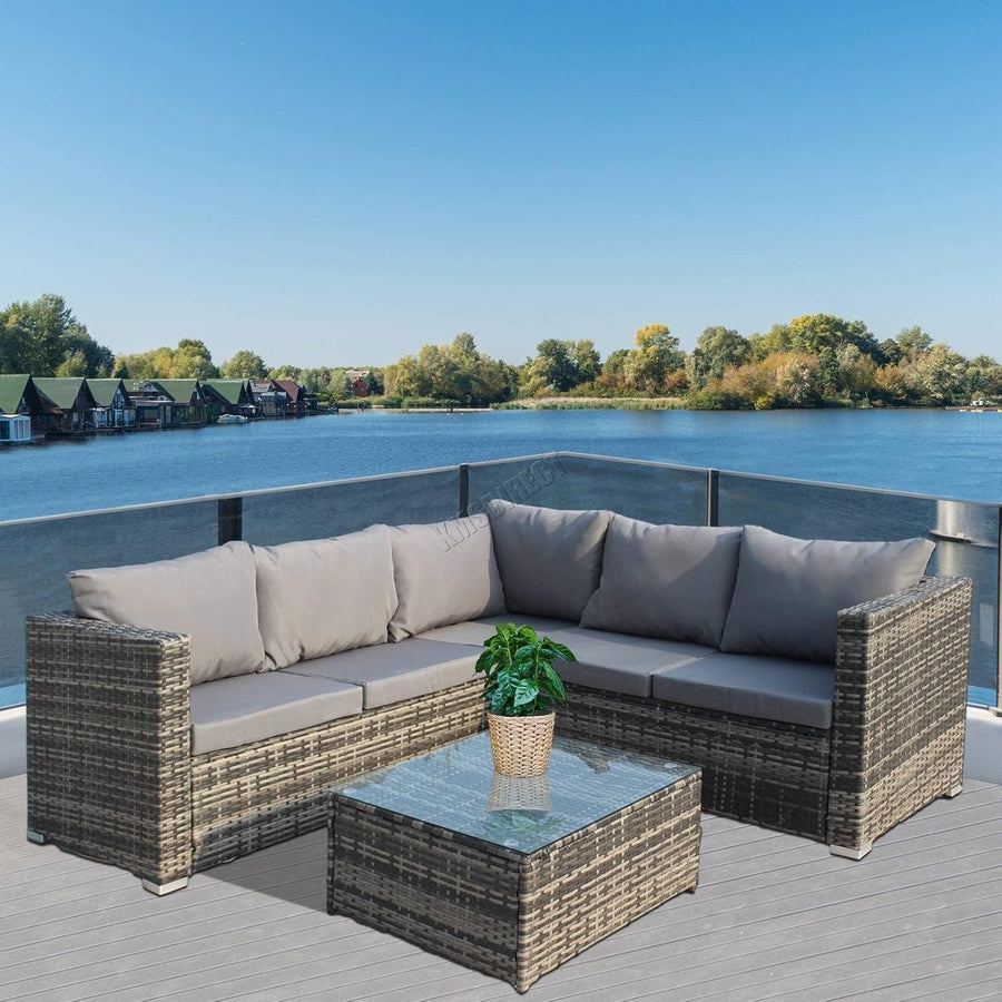 5 Seater Rattan Corner Sofa Set Outdoor Garden L Shape Patio Furniture Grey