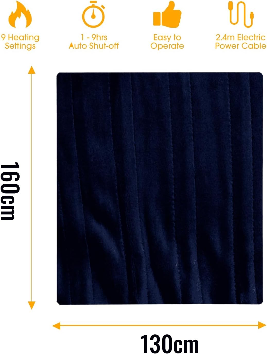 Electric Heated Throw Blanket 160x130cm Fleece 9 Heat Settings Timer