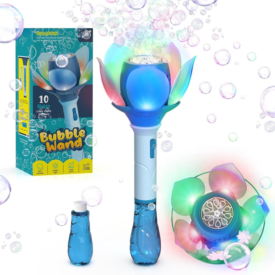 Lotus Bubble Wand for Kids LED Rechargeable Bubble Machine Blue