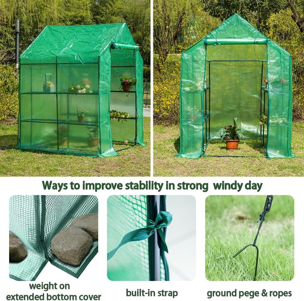 Walk-In 3 Tier 6 Shelf Greenhouse | Heavy-Duty PE Cover Garden
