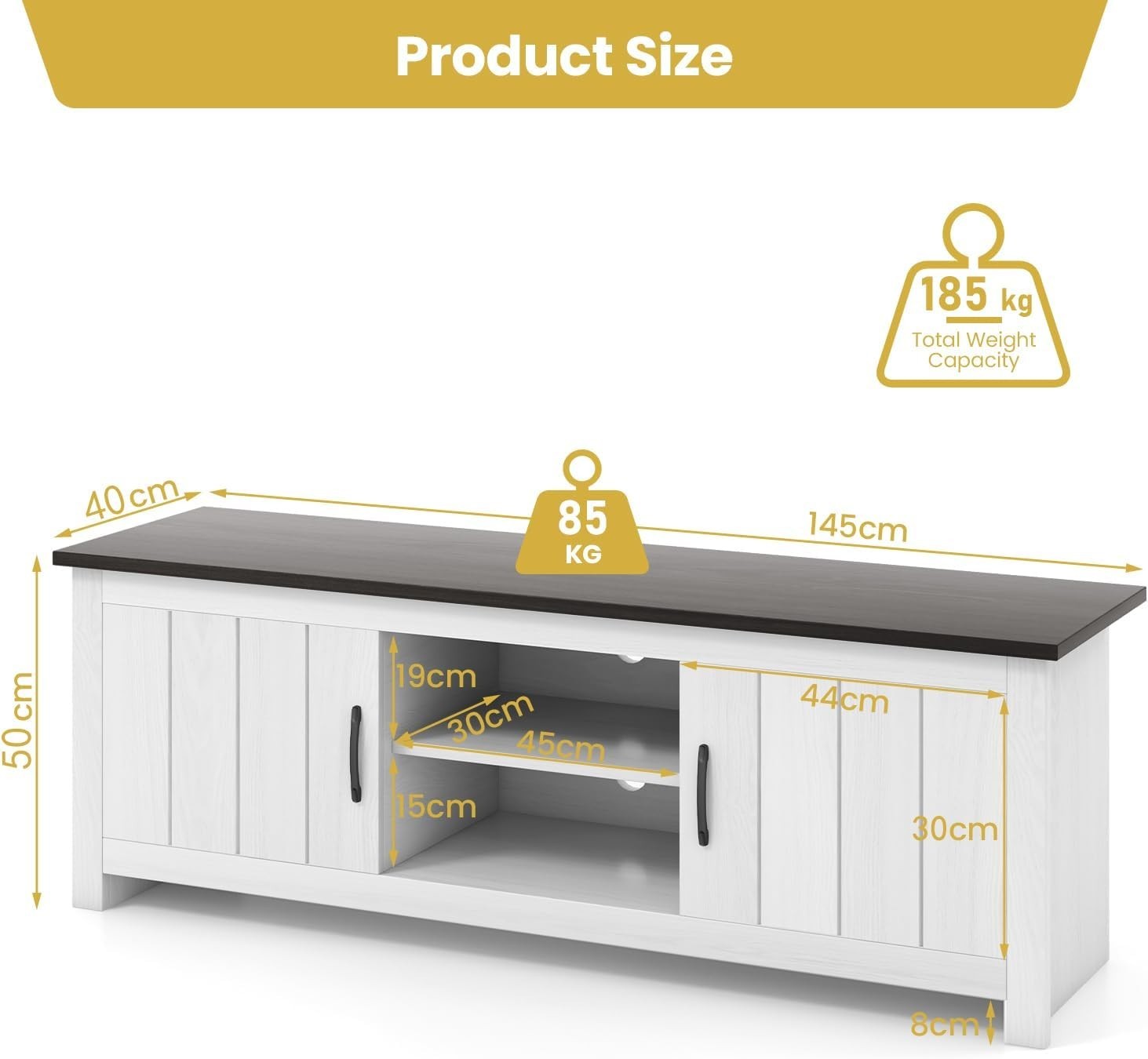 Wooden TV Stand for TVs up to 65" with Storage Shelves & Cable Management