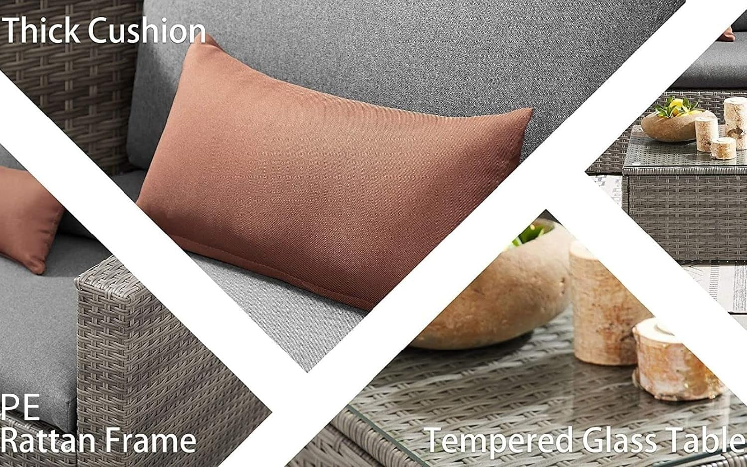 5-Piece Rattan Outdoor Garden Sofa Set with Cushions & Glass Coffee Table