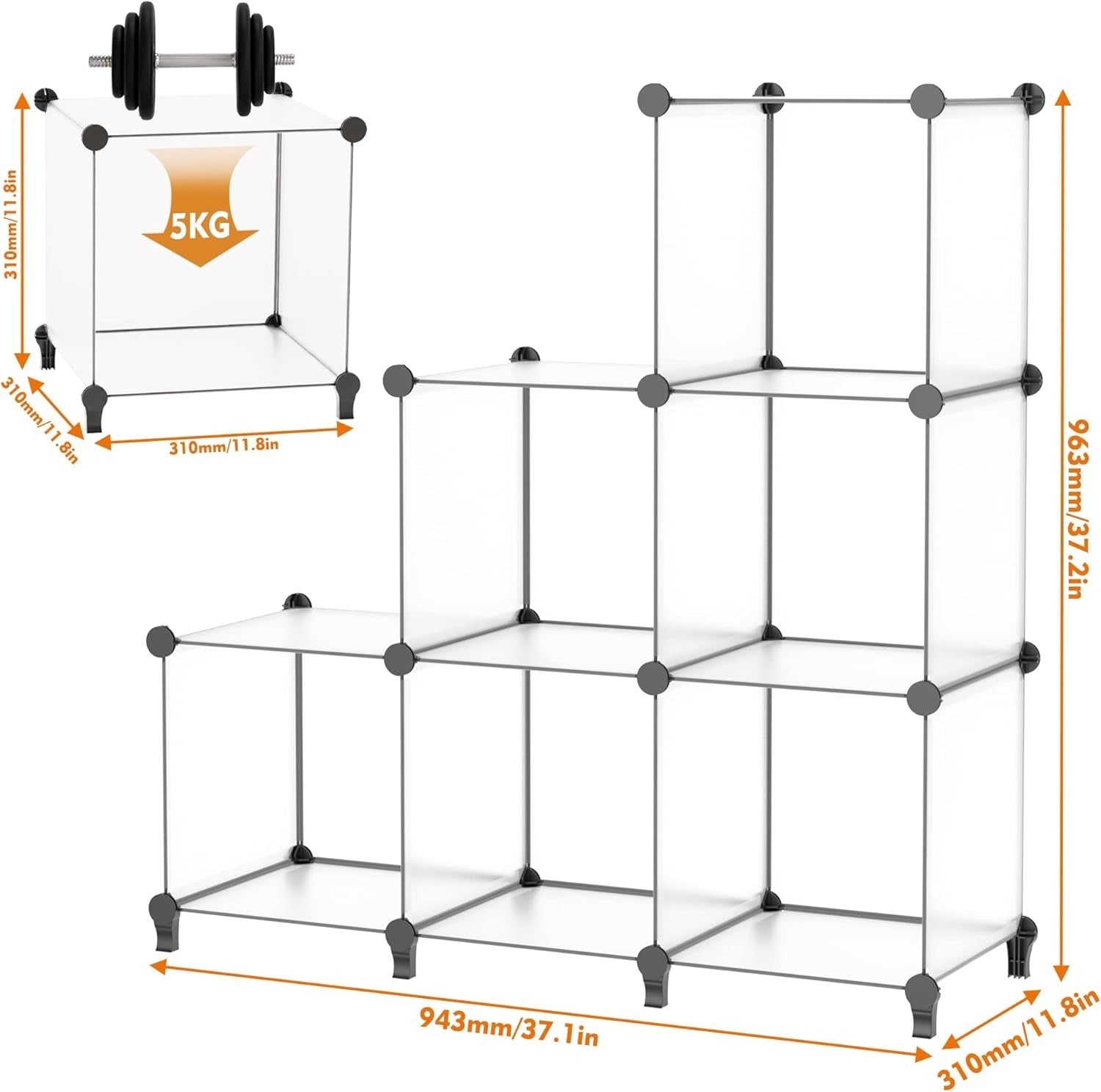 6-Cube Transparent Storage Shelf – Durable DIY Organizer for Books & Toys