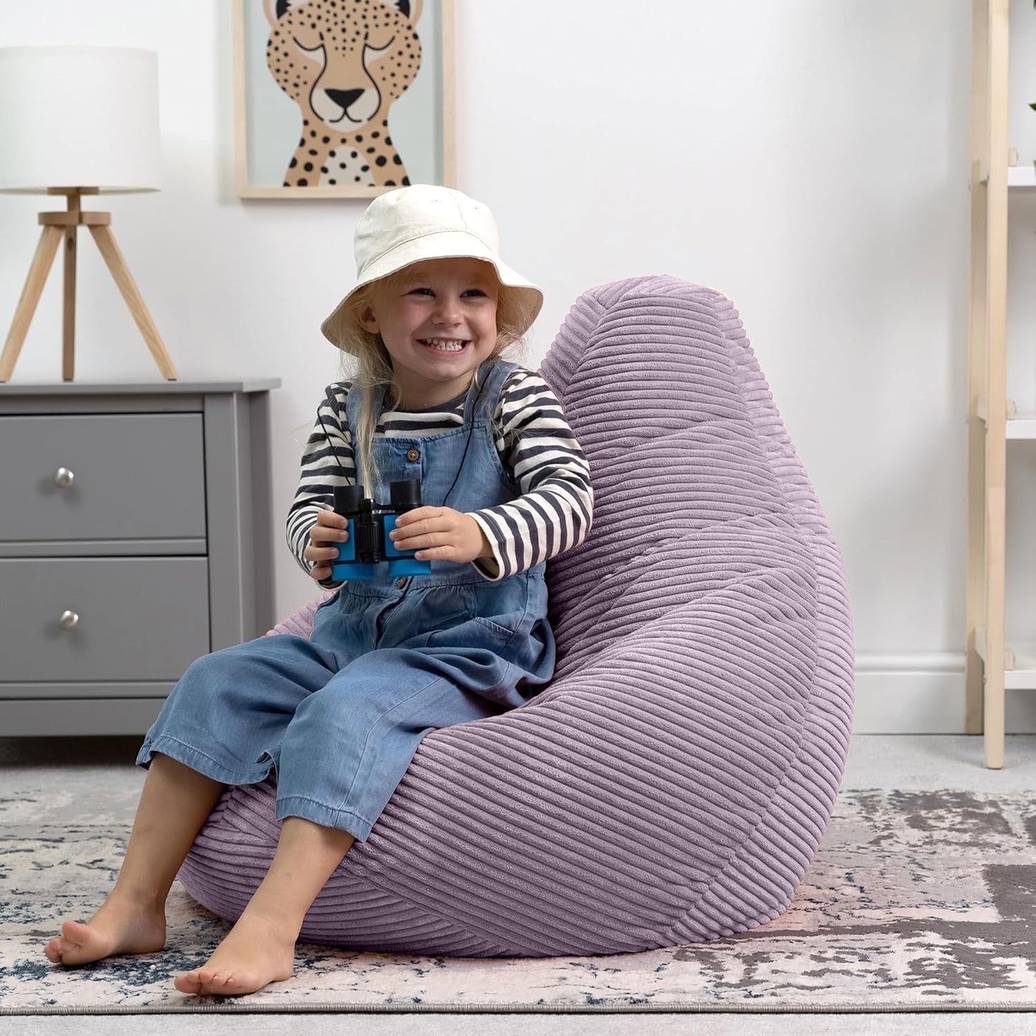 Lavender Kids Bean Bag Chair Soft Cord Recliner Seat for Bedroom Lounge Playroom
