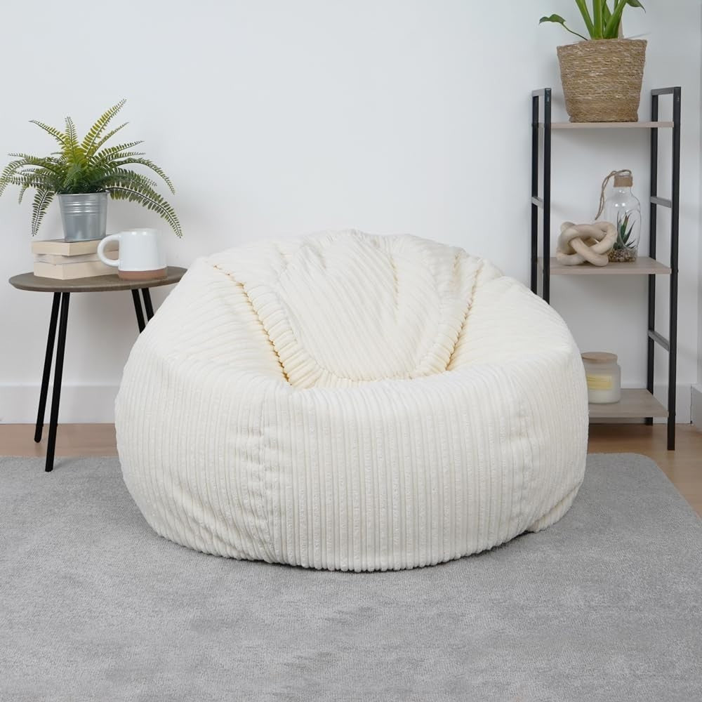 Ivory Bean Bag Chair Adult Lounger – Jumbo Cord Recliner Sofa Seat