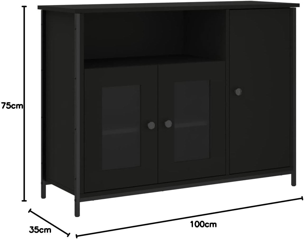 Black Sideboard Storage Cabinet Modern Display Unit for Living Room Hallway