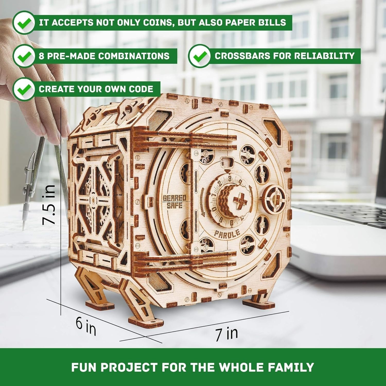 Mechanical Wooden Puzzle Safe Box with Combination Lock - DIY Storage Kit