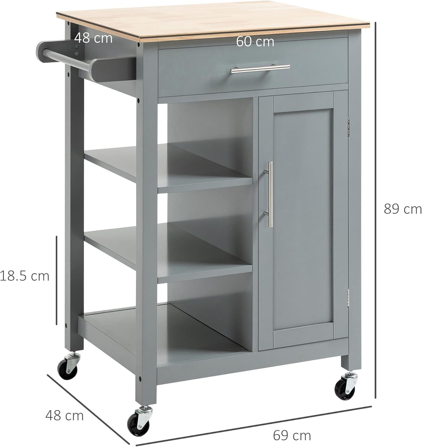 Compact Kitchen Trolley Storage Cart with Drawer Cabinet Shelves Wheels