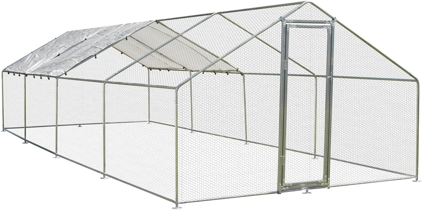 XXL Walk In Chicken Run Galvanised Steel Secure Small Gap Door 3x8m
