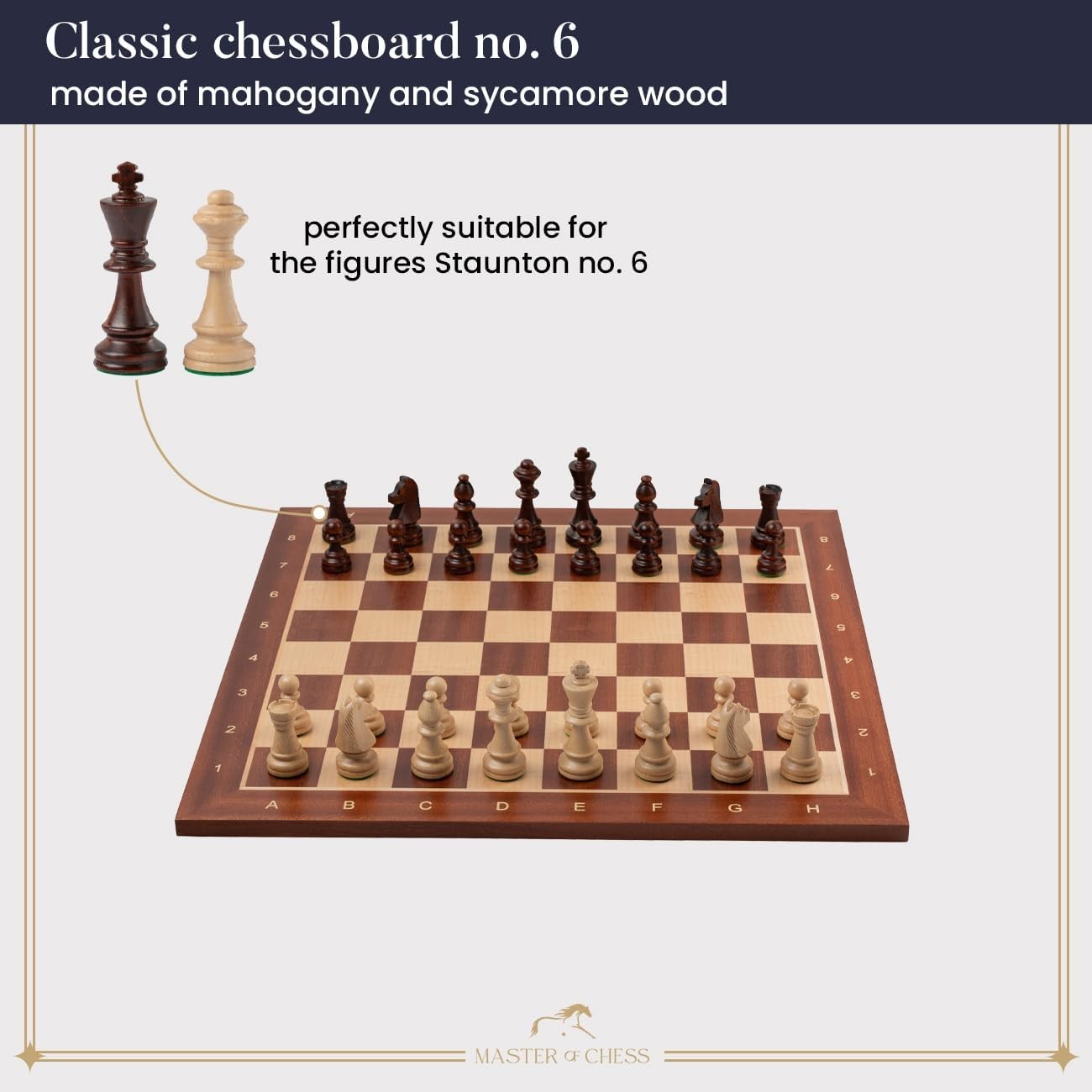 Luxury 54cm Wooden Chess Board XXL | Tournament Sycamore Mahogany Inlaid Board